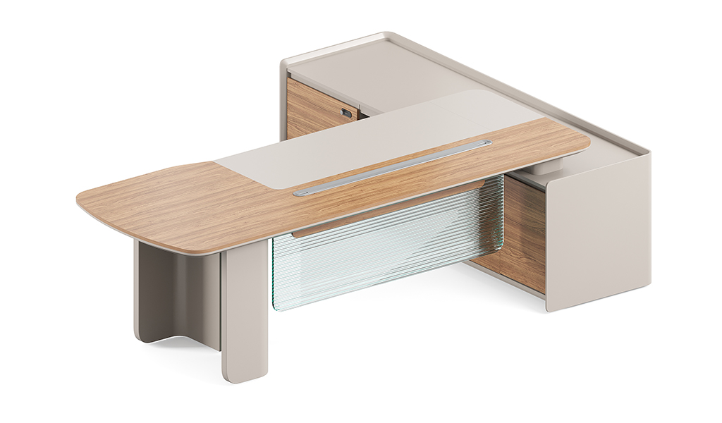 ‘Swan’ 9 Feet Office Desk In Golden Sandal Wood Finish