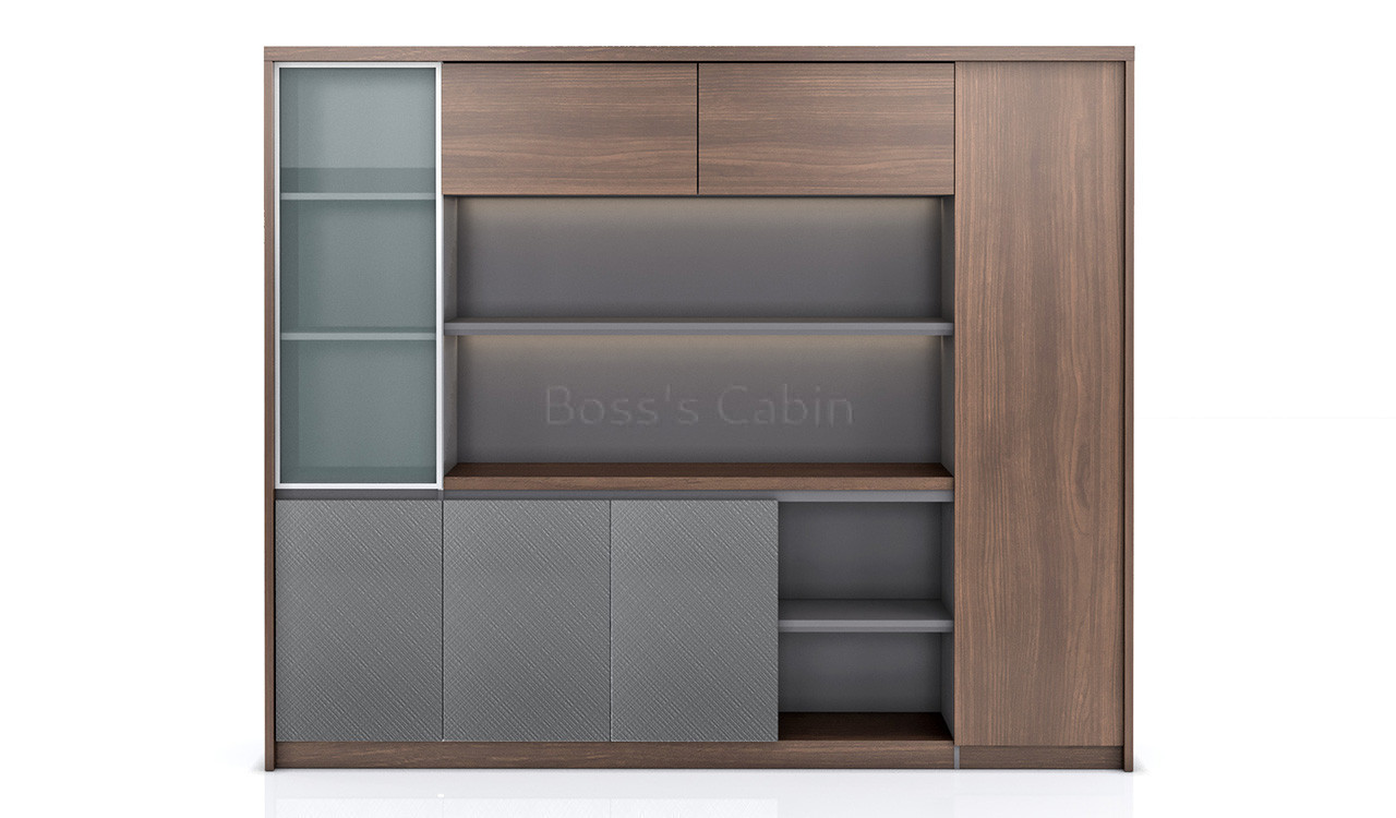 ‘Nexa’ 8 Feet Width Filing Cabinet & Book Case In Pari Walnut
