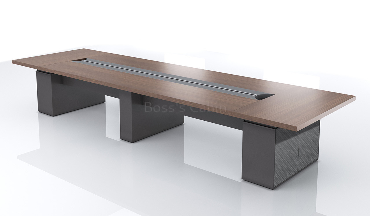 ‘Nexa’ 16 Feet Meeting Table In Pari Walnut & Advanced Gray
