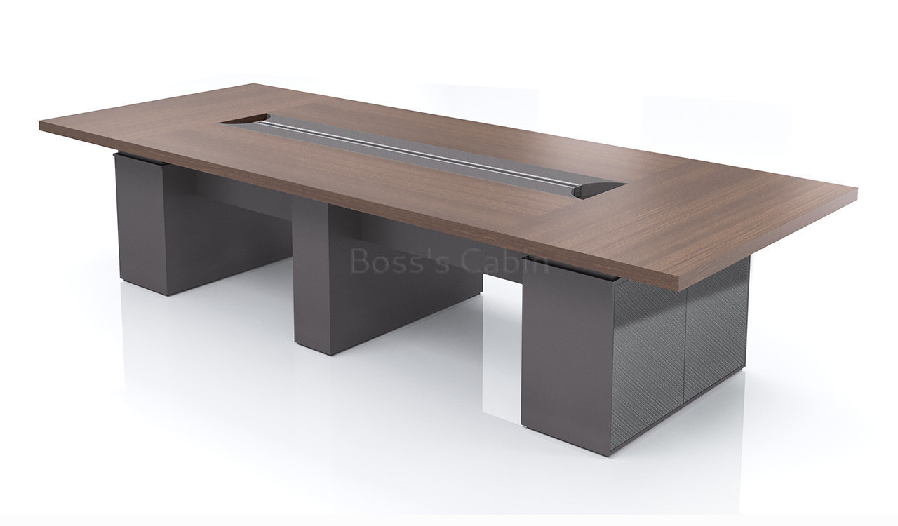 ‘Nexa’ 12 Feet Meeting Table In Pari Walnut and Advanced Gray