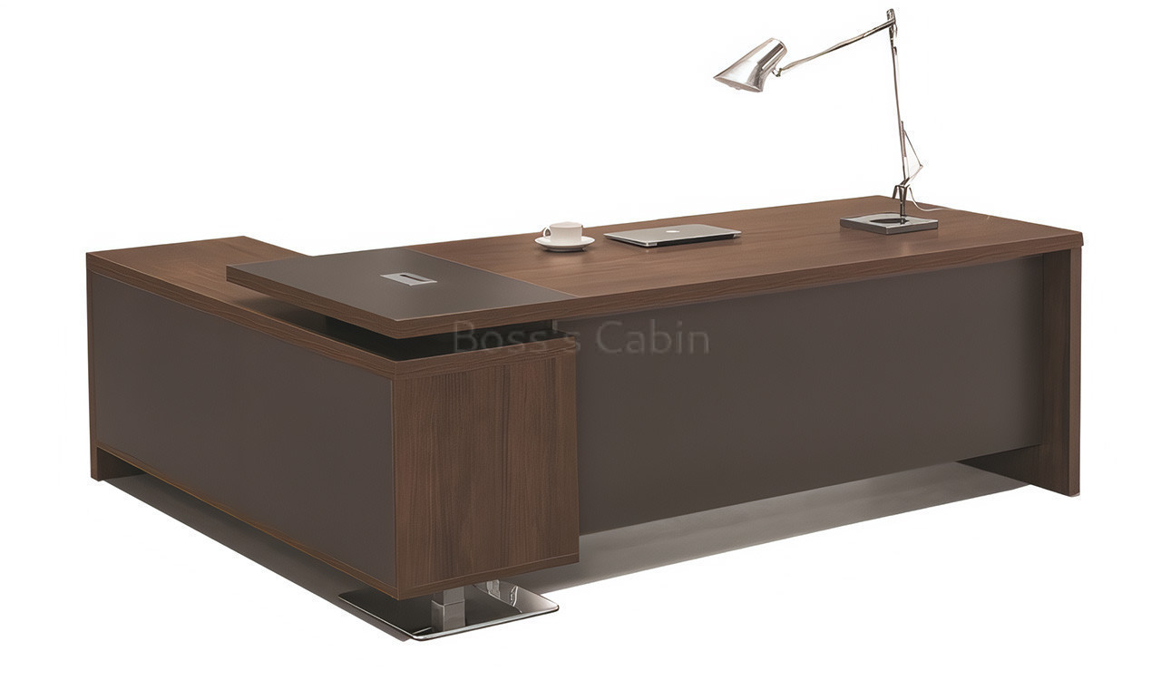 ‘Miro’ 5 Feet Office Table With Side Cabinet In Norica Walnut