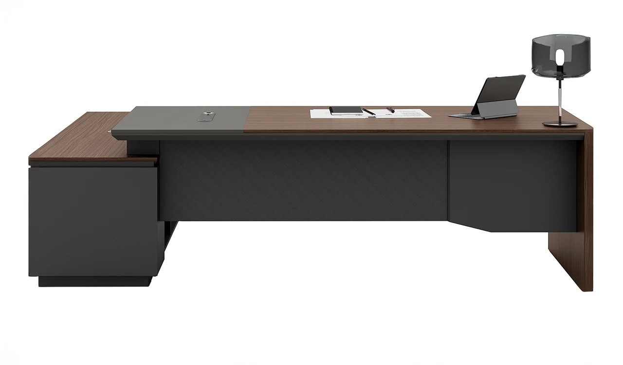 ‘Vistra’ 8.5 Feet Office Desk In Asti Walnut & Advanced Gray