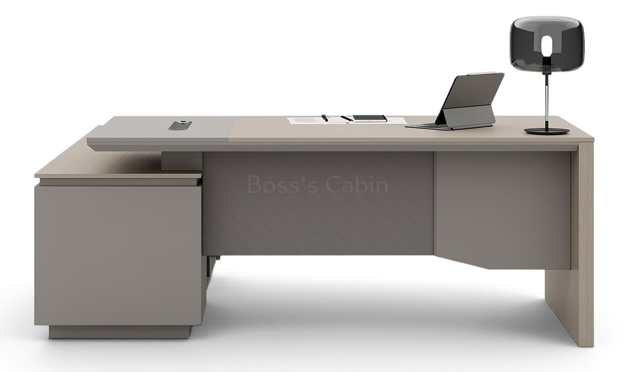 ‘Lucira’ 6.5 Feet Office Desk In White Oak & Seagull Gray Finish