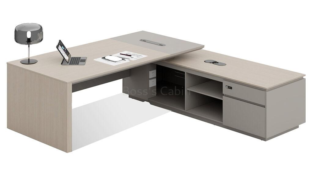 Lucira 8 Ft Office Desk In White Oak & Gray Finish: Boss's Cabin