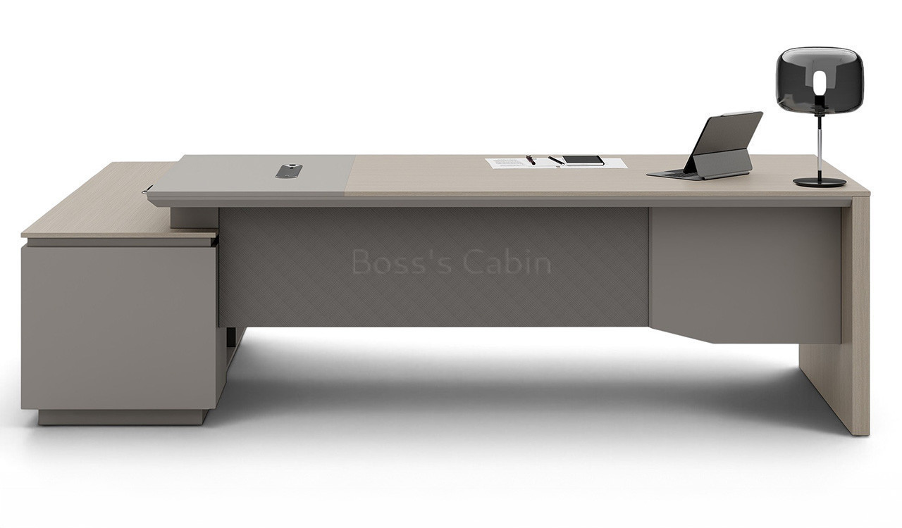 ‘Lucira’ 8.5 Feet Office Desk In White Oak & Seagull Gray