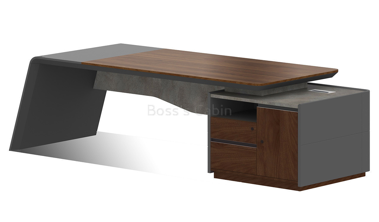 ‘Inspira’ 8.5 Feet Office Desk In Norica Walnut & Carbon Gray Finish