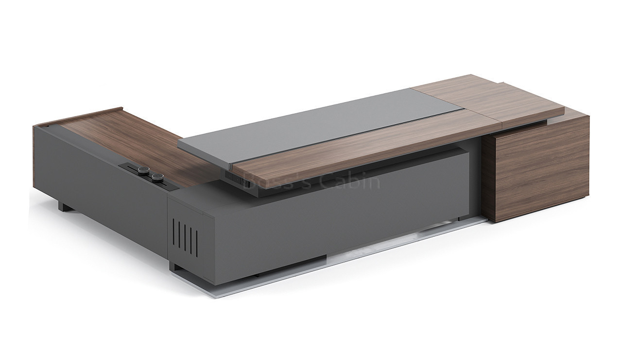 ‘Nexa’ 10 Feet Office Desk In Pari Walnut And Advanced Gray