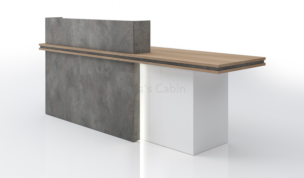 ‘Spiro’ 8 Feet Reception Desk In Akazie Oak & Rock Gray Finish