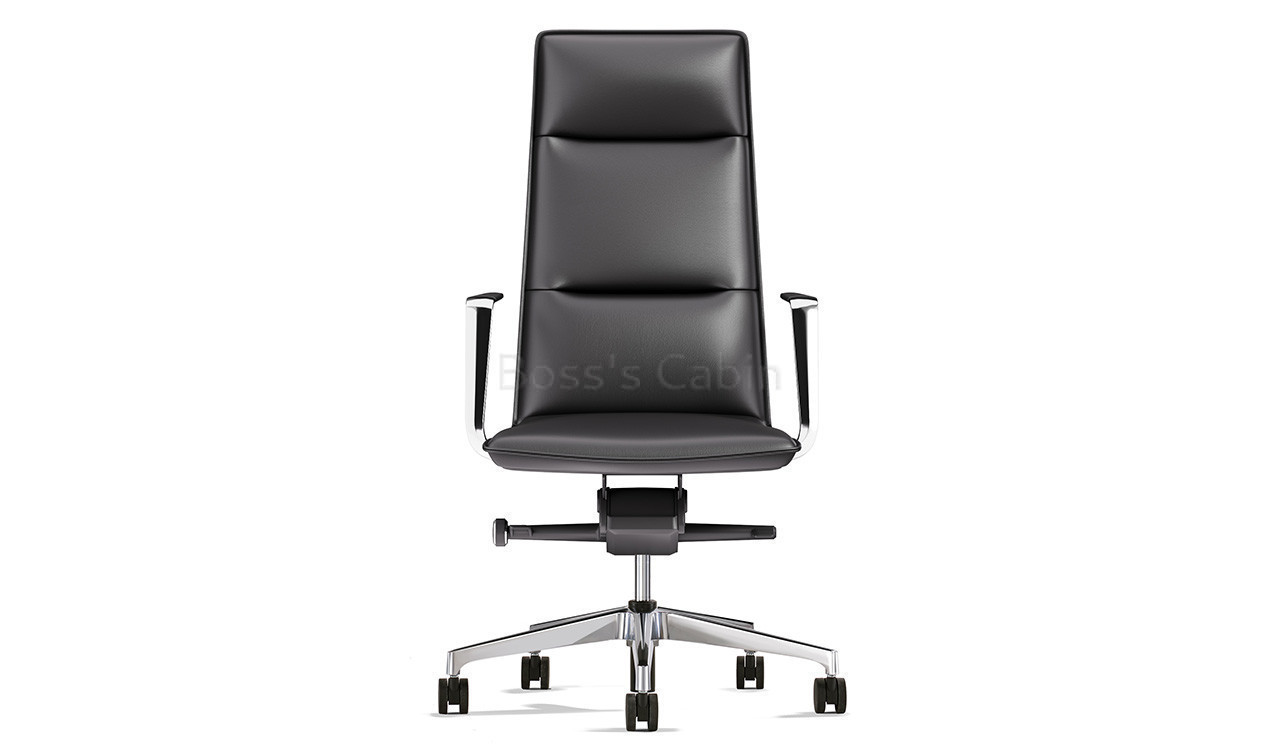 ‘Aulenti’ High Back Chair In Black Leather With Aluminum Arms