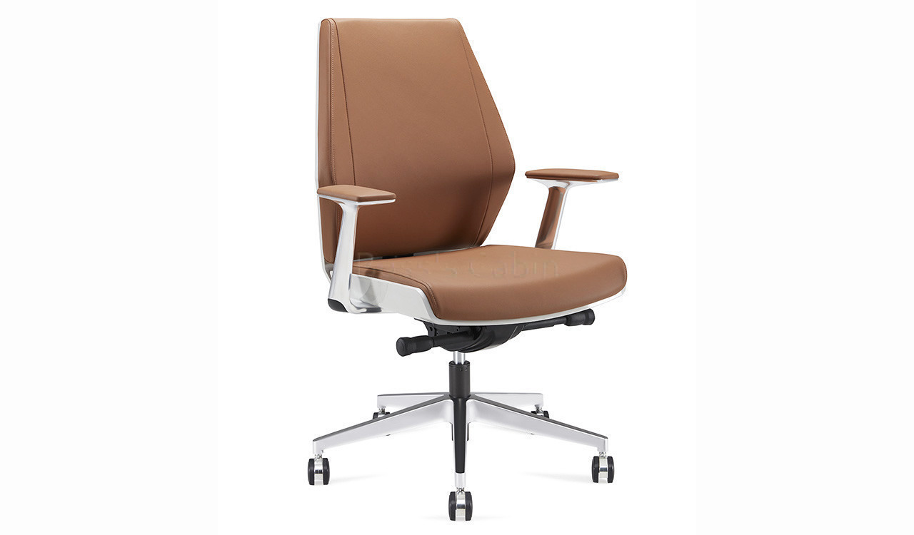 ‘Coupe’ Medium Back Office Chair In Tan Leather Upholstery.