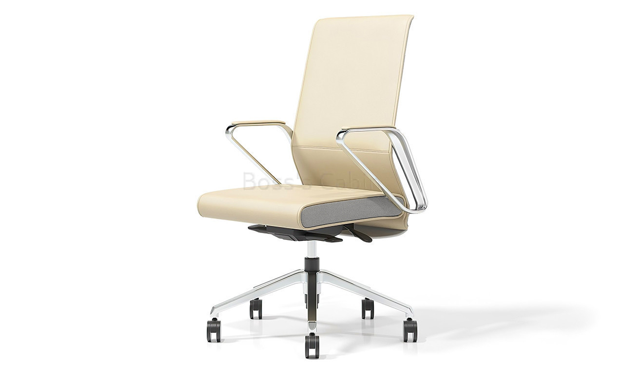 ‘Hero’ Slim Mid Back Office Chair In Beige Leather Upholstery