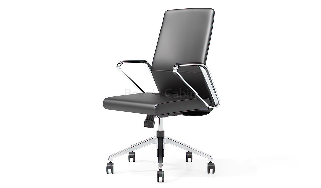 ‘Hero’ Slim Mid Back Office Chair In Black Leather Upholstery