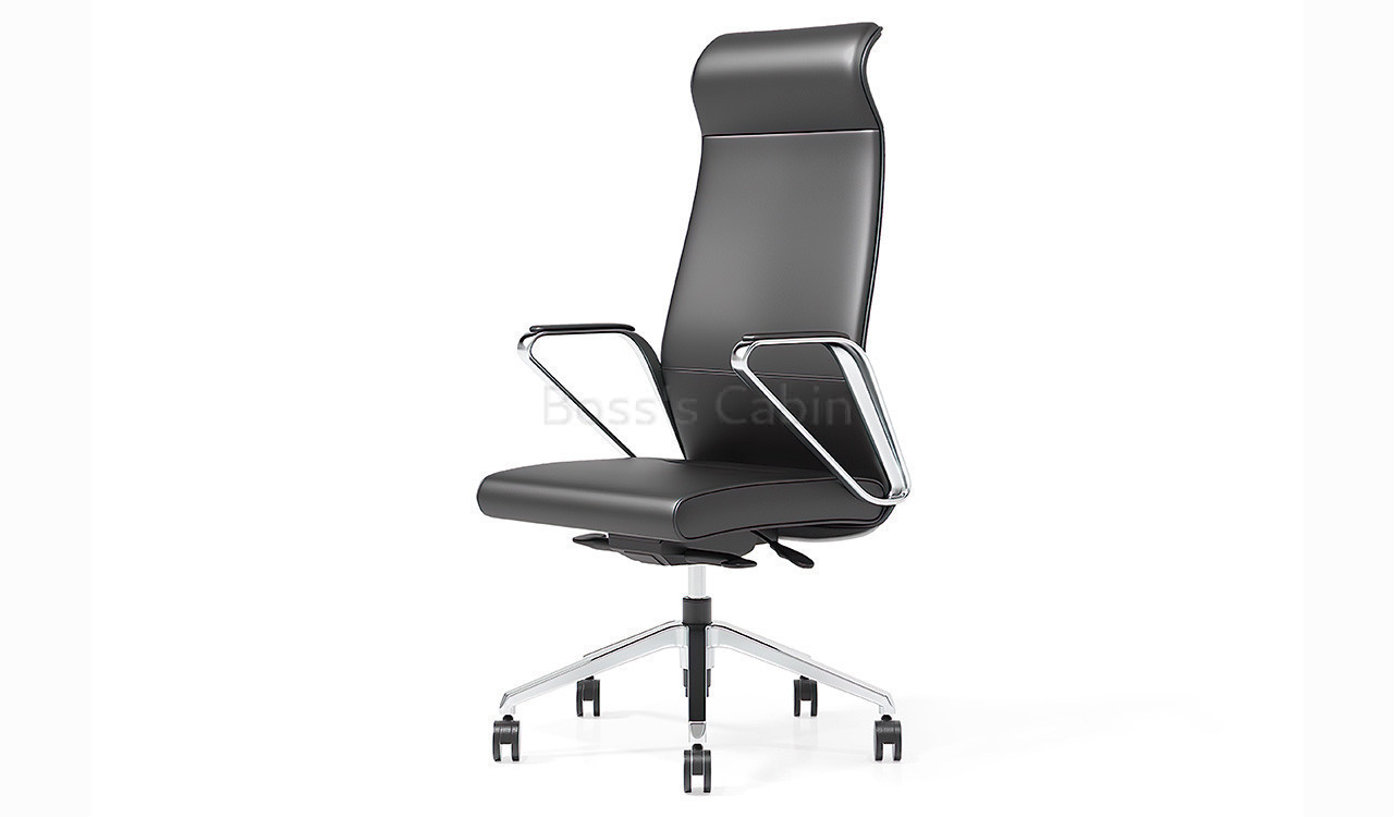 ‘Hero’ Slim High Back Office Chair In Black Leather Upholstery