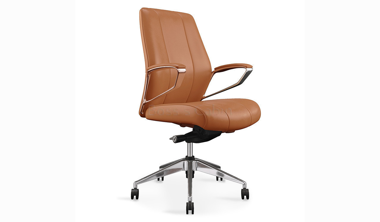 ‘Calm’ Medium Back Office Chair In Tan Leather Upholstery