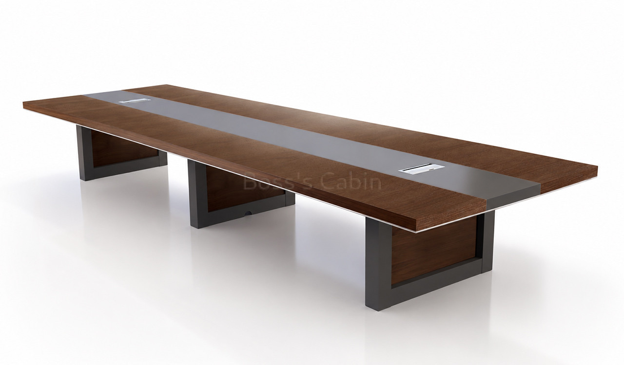 ‘Lexon’ 16 Feet Boardroom Table In Walnut Veneer & Leather