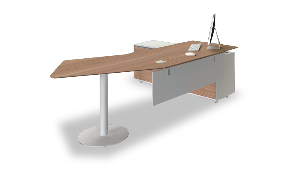 ‘iPlus’ 8 Feet Office Desk In Virginia Walnut Laminate With Curved Top