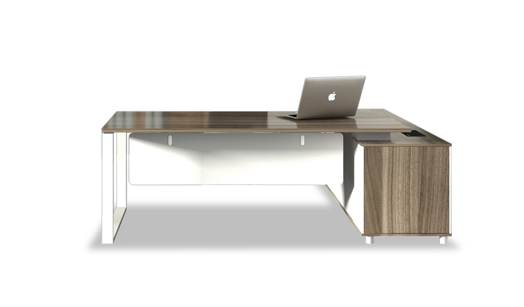 ‘Linz’ 7.5 Ft Office Table With Side Cabinet In Cass Walnut Laminate