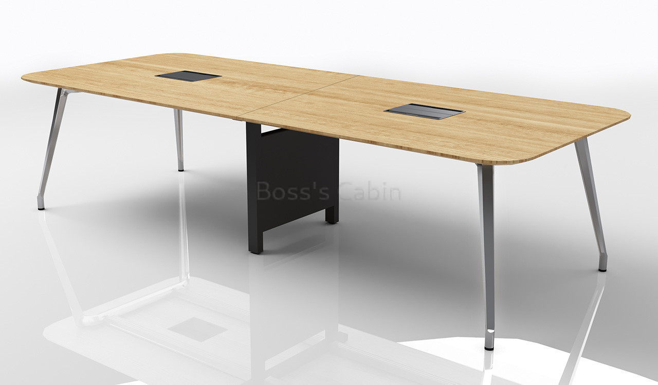 ‘Varna’ 10 Feet Meeting Table With Light Oak Top and Aluminum Legs