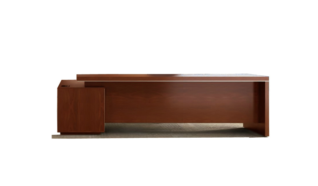 ‘Dx’ 7 Feet Office Table With Side Cabinet In Sapele Laminate