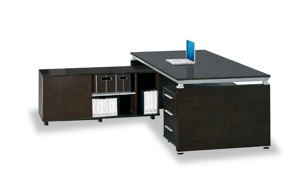 ‘Eazy’ 5 Feet Office Table With Side Cabinet In Dark Oak Veneer