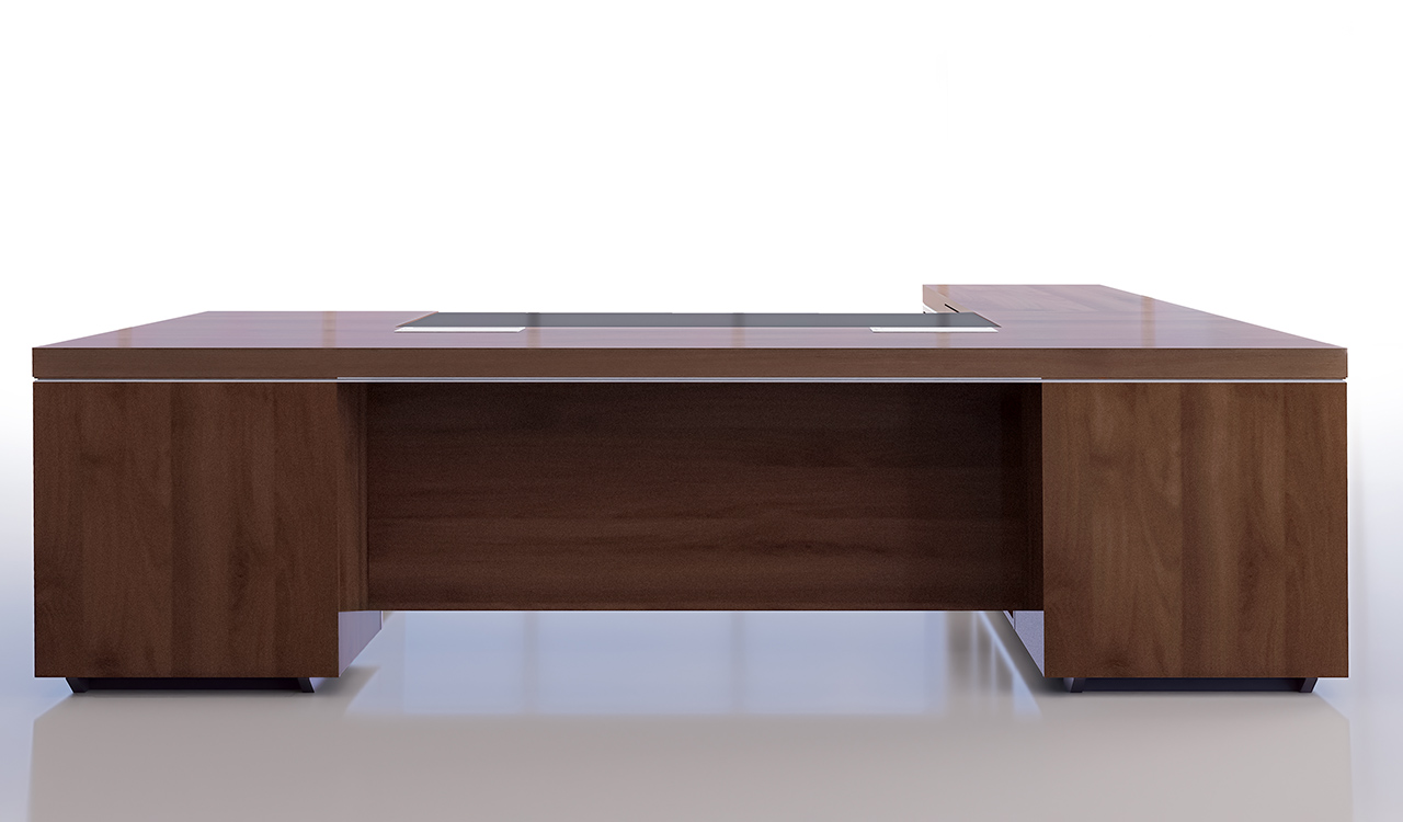 ‘Lexon’ 9 Feet Office Table With Side Return In Walnut Veneer