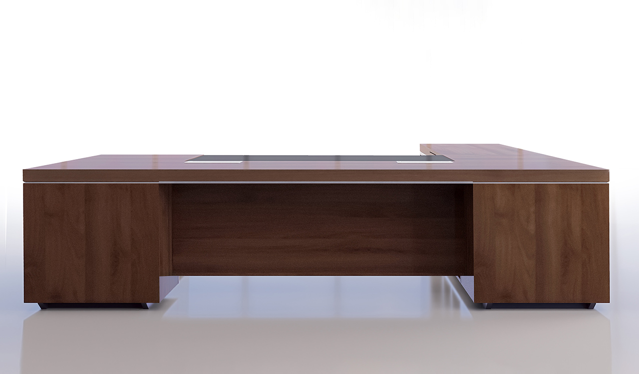 ‘Lexon’ 11 Feet Office Desk With Side Return In Walnut Veneer
