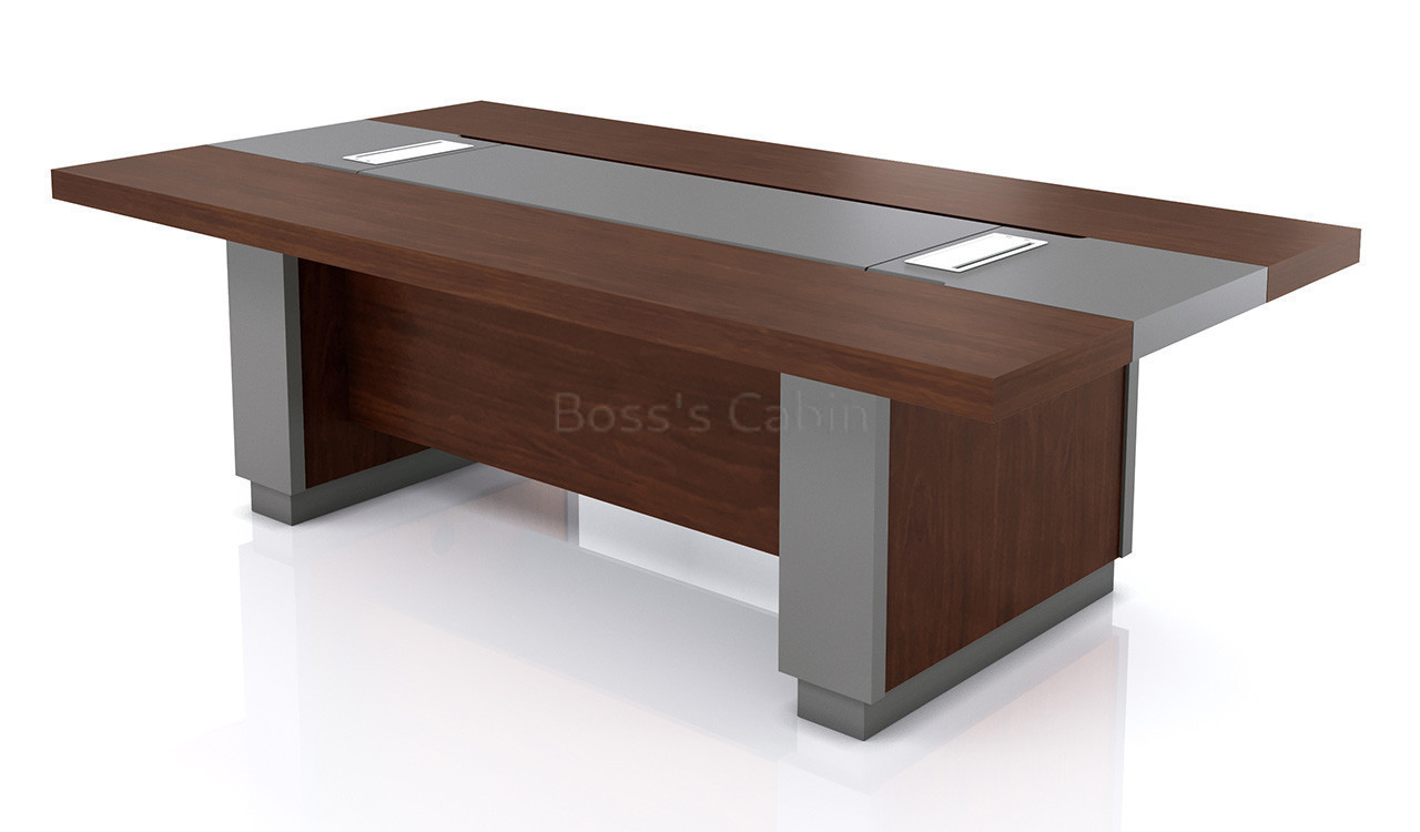 ‘Larry’ 8 Feet Meeting Table In Mountain Grain Walnut & Leather