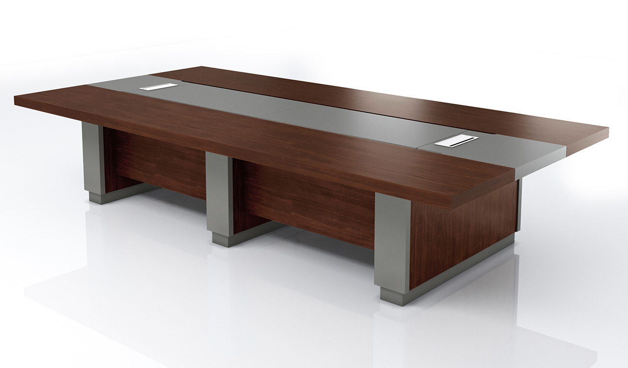 ‘Larry’ 12 Feet Meeting Table In Mountain Grain Walnut & Leather
