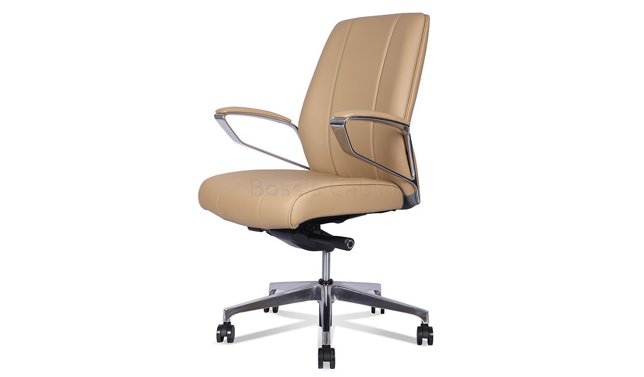 ‘Calm’ Medium Back Chair In Latte Brown Artificial Leather