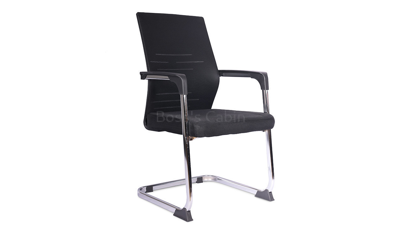 ‘Spirit’ Black Fixed Base Visitor Chair In Mesh Back & Fabric Seat.