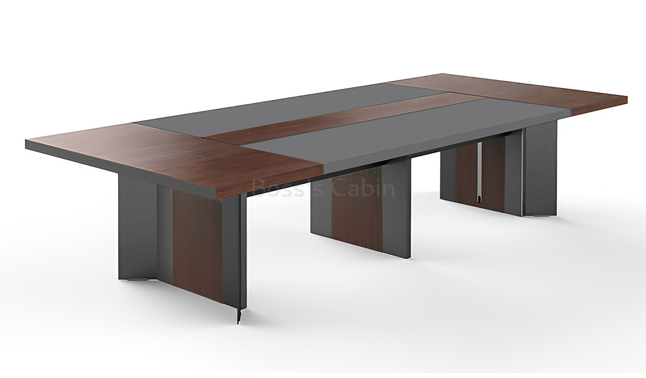 ‘Larry’ 11 Feet Conference Table in Walnut Veneer And Leather