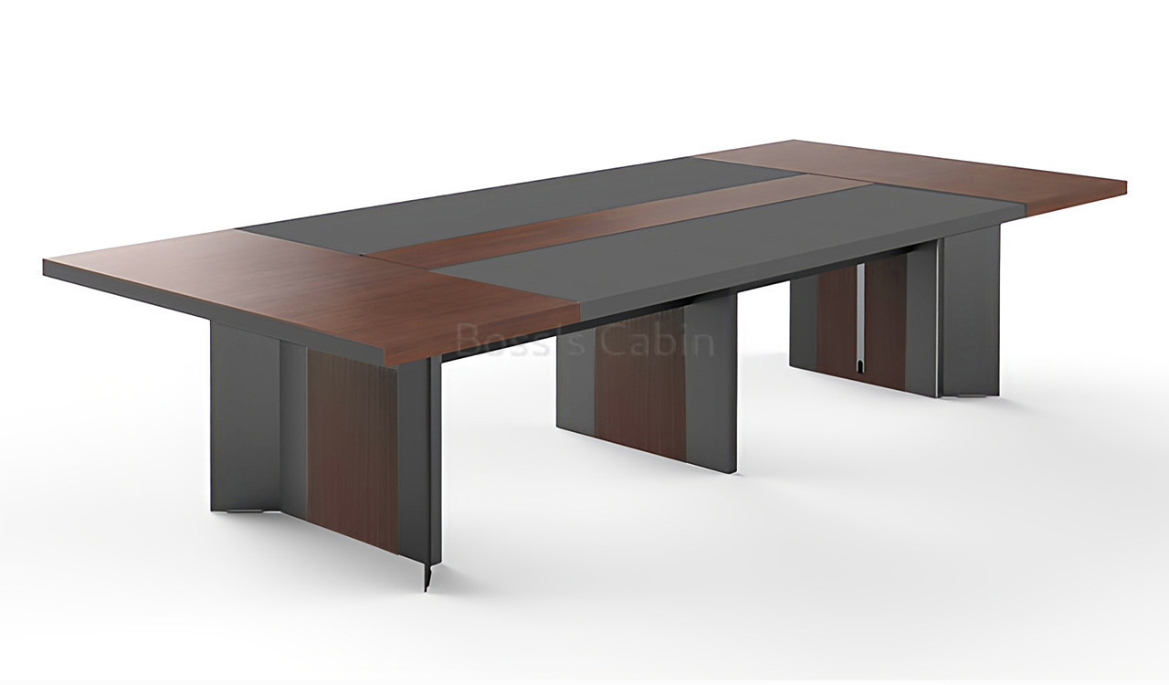 ‘Larry’ 11 Feet Conference Table in Walnut Veneer And Leather