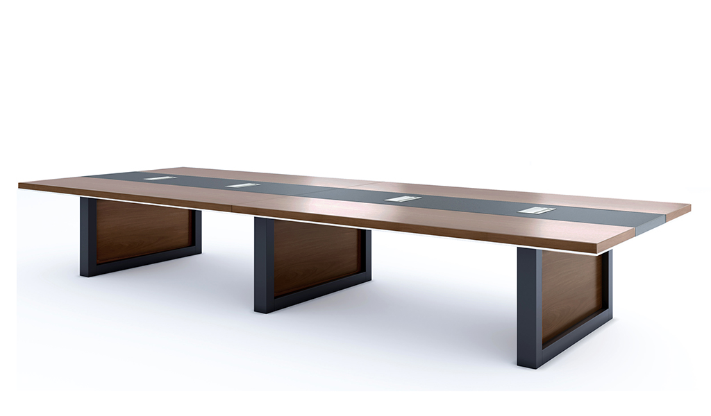 ‘Lexon’ 15 Feet Conference Table In Walnut Veneer & Leather
