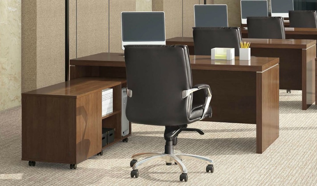 ‘Lexon’ 5 Feet Office Desk With Side Cabinet In Walnut Veneer