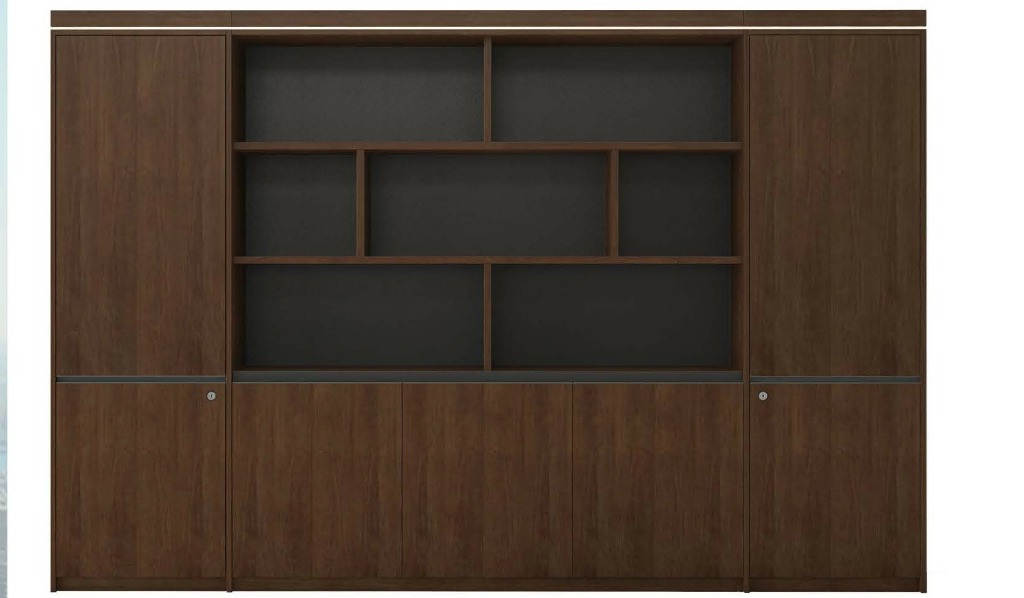 ‘Lexon’ 10 Feet Office Cabinet and Book Shelf In Walnut Veneer