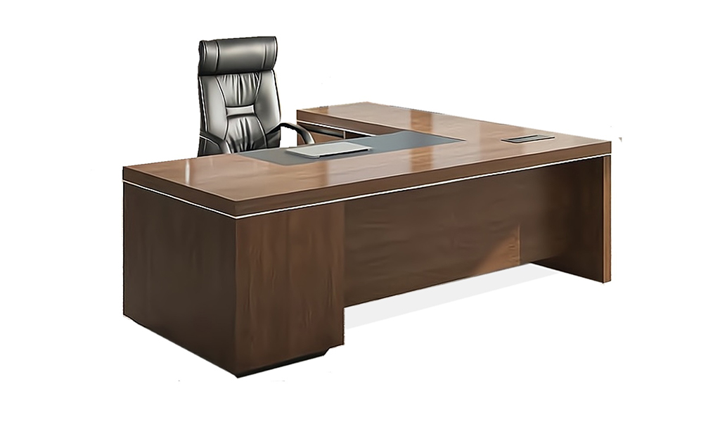 ‘Lexon’ 6.5 Feet Office Table With Side Return In Walnut Veneer