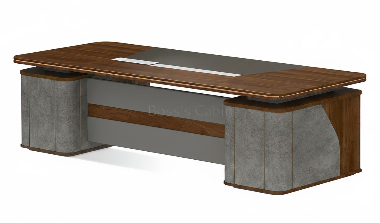‘Inspira Gold’ 8 Feet Office Table In Norica Walnut & Rock Gray Finish
