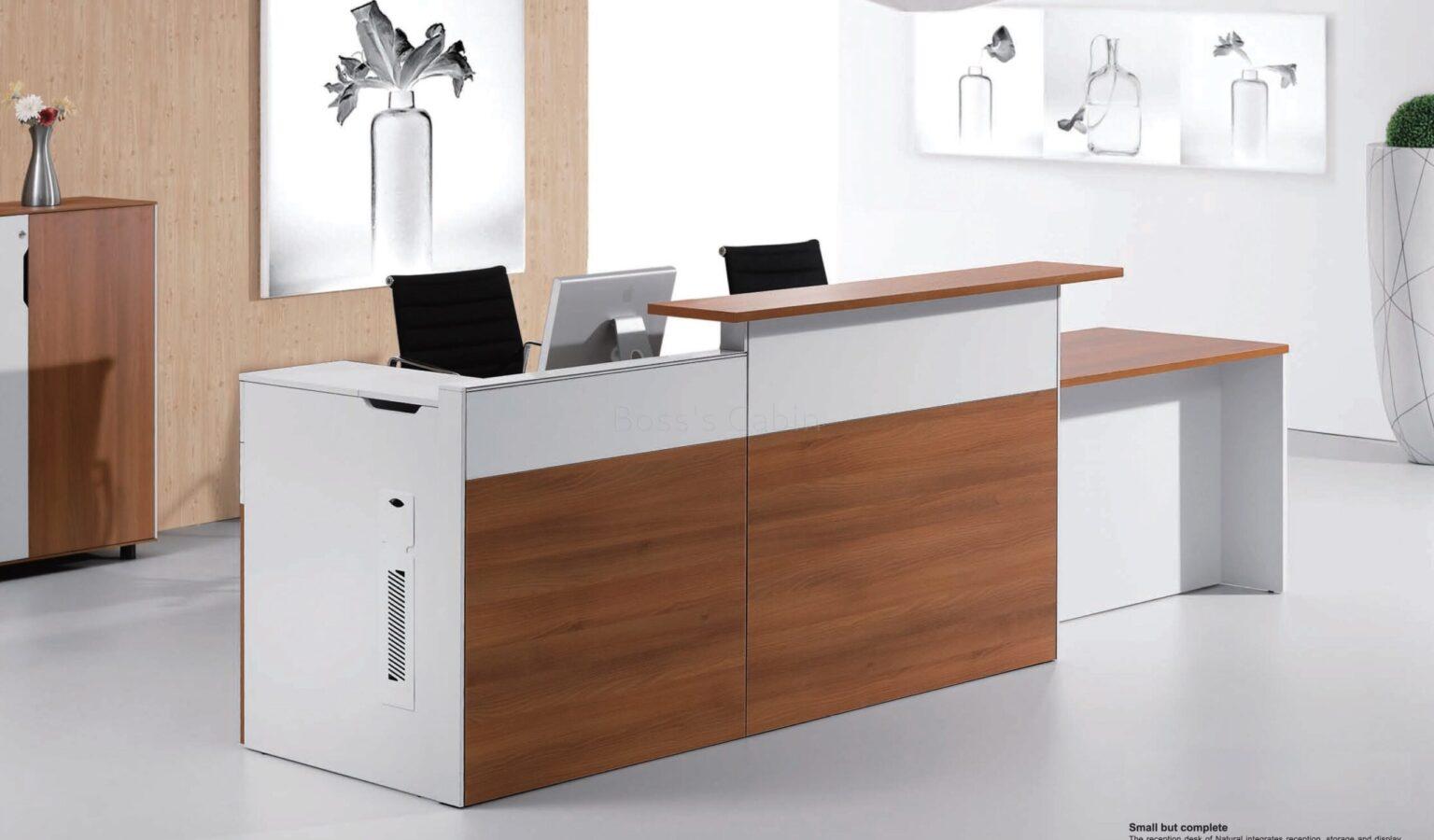 Reception Table With Rack Large Two Seater Reception Table With Storage Unit: Boss's Cabin