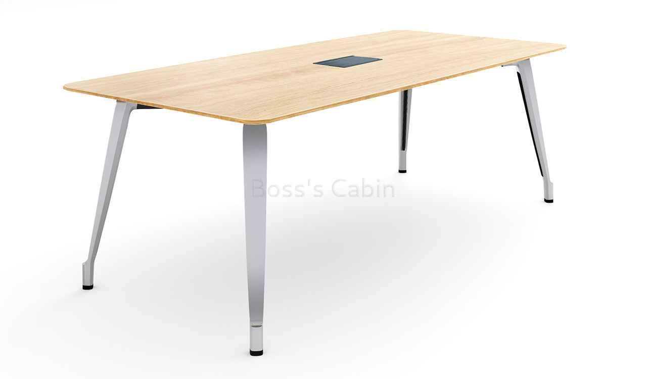 ‘Varna’ 8 Feet Meeting Table With Light Oak Top and Aluminum Legs