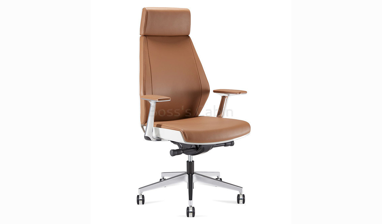 ‘Coupe’ High Back Tan Leather Office Chair With Adjustable Headrest.