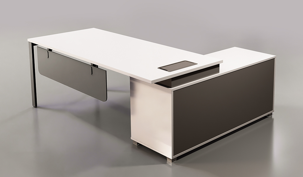 ‘Lido’ 5 Feet Office Table In Warm White and Gray Laminate Finish