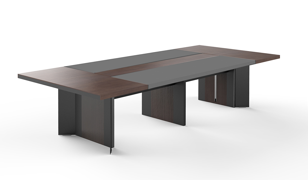 ‘Larry’ 11 Feet Conference Table in Walnut Veneer And Leather