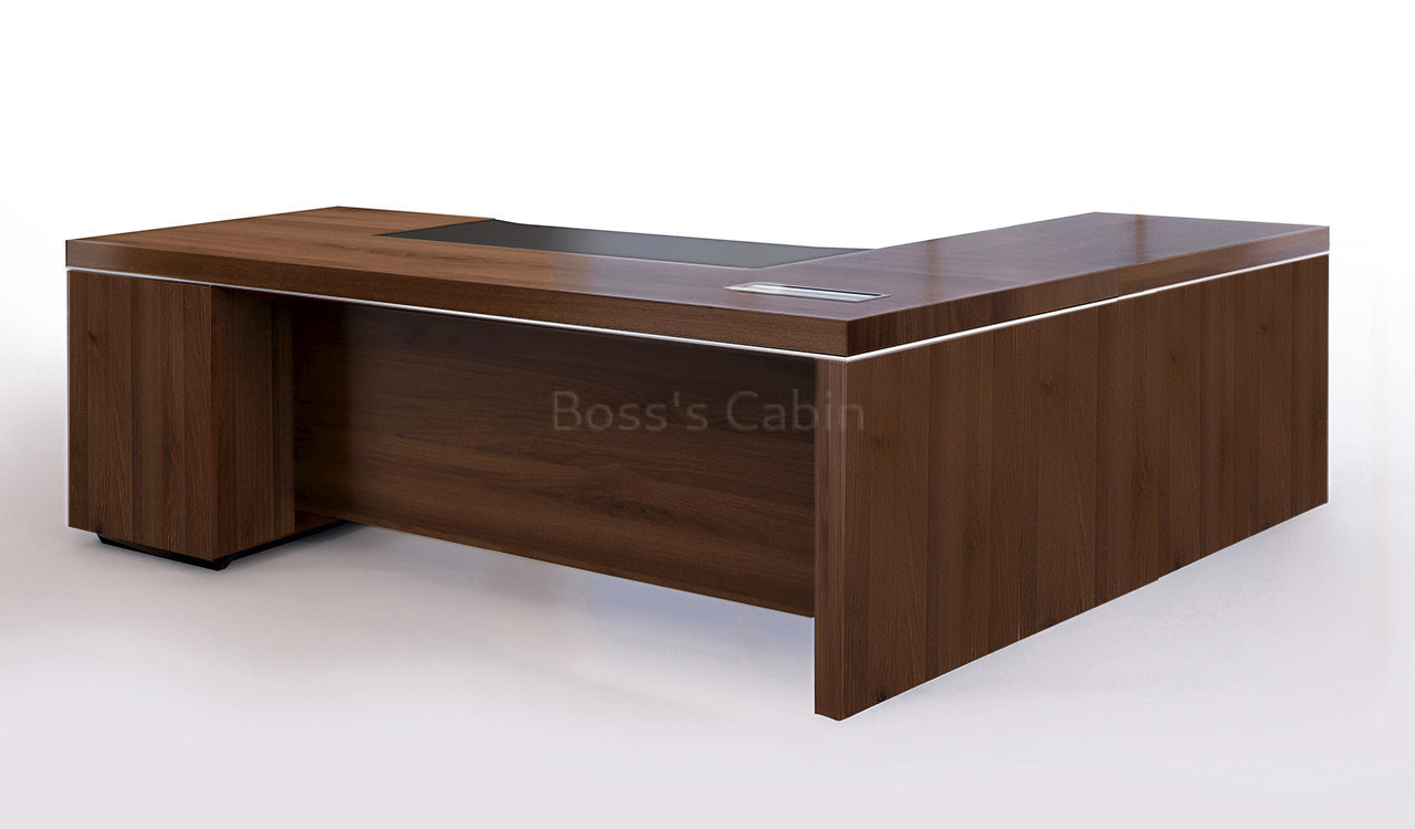‘Lexon’ 6.5 Feet Office Table With Side Return In Walnut Veneer