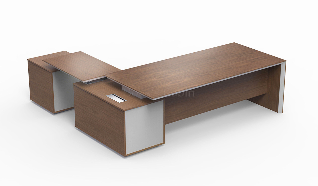 ‘Sirius’ 8 Ft Desk In Walnut Veneer With Height Adjustable Side Cabinet