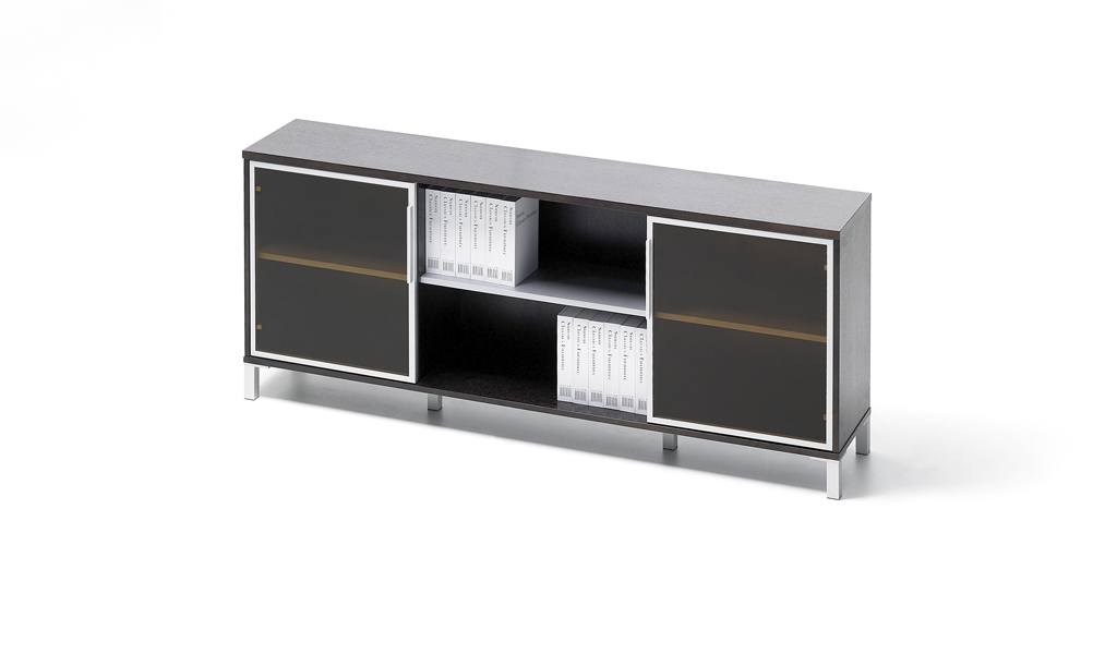 Eazy 6.5 Feet Dark Oak Veneer Side Cabinet With Glass Doors