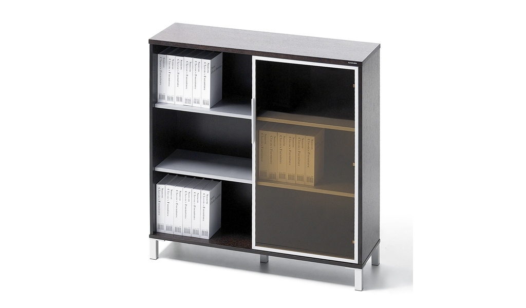 ‘Eazy’ 4 Feet Dark Oak Veneer Filing Cabinet With Glass Door