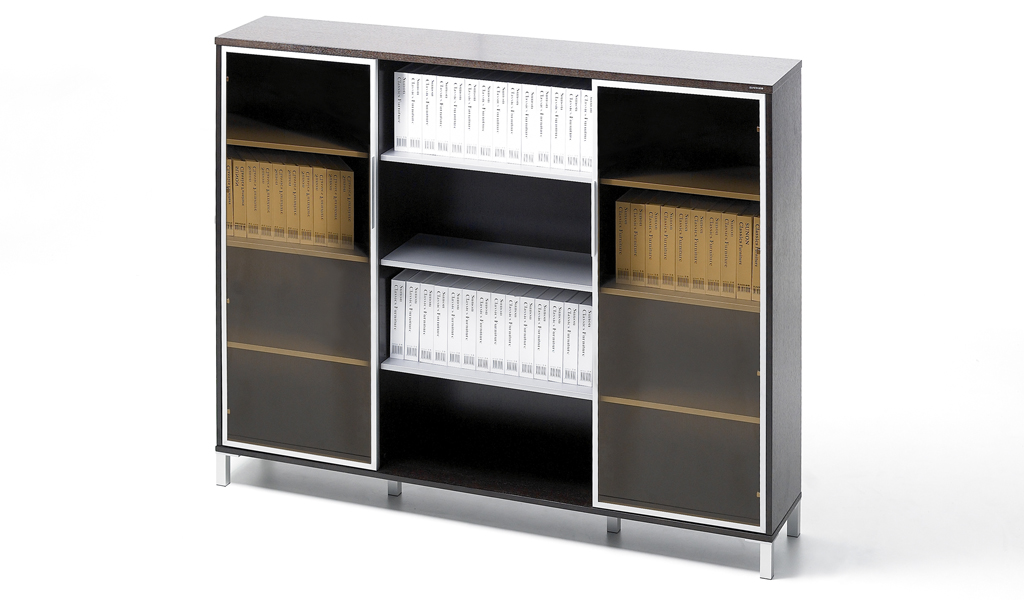 ‘Eazy’ 6.5 Feet Dark Oak Bookshelf & Filing Cabinet With Glass Doors