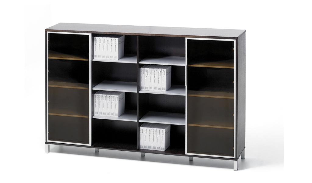 ‘Eazy’ 8 Feet Dark Oak Office Cabinet & Book Case With Glass Doors