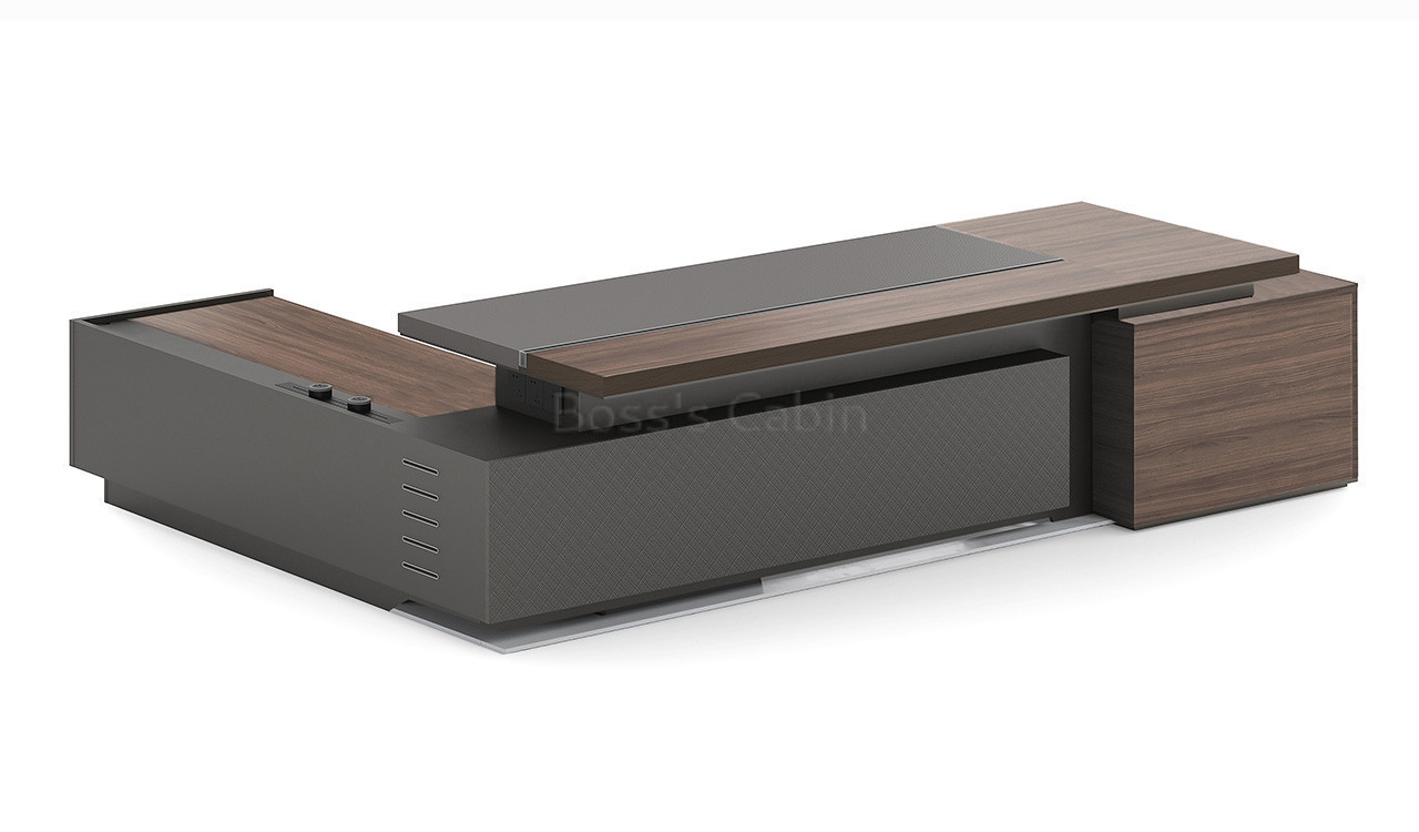 ‘Nexa’ 10 Feet Office Desk In Pari Walnut And Advanced Gray