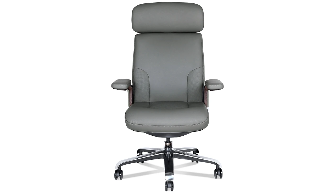 ‘Regent’ High Back Office Chair In Willow Gray Italian Leather